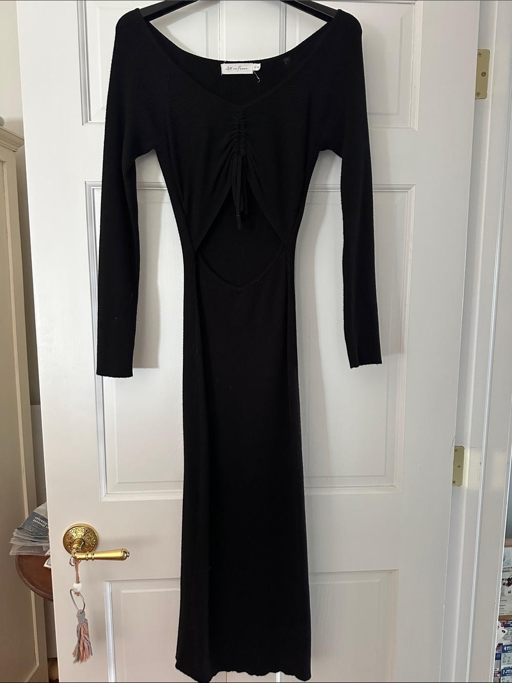 Black Long Sleeve Cutout Ribbed Knit Dress - All in Favor Brand